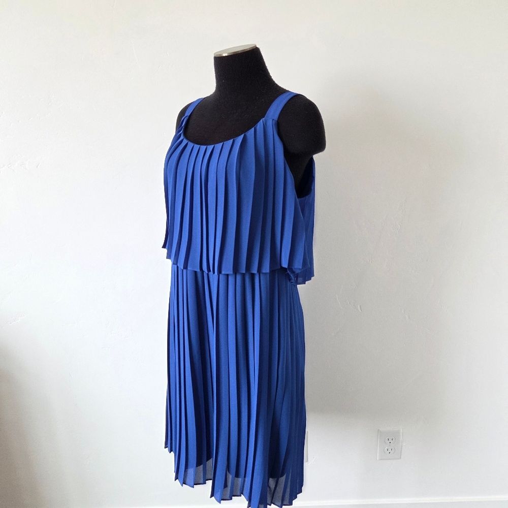 NY Collection Cobalt Blue Pleated Dress Formal Wedding Guest Preppy Office Small